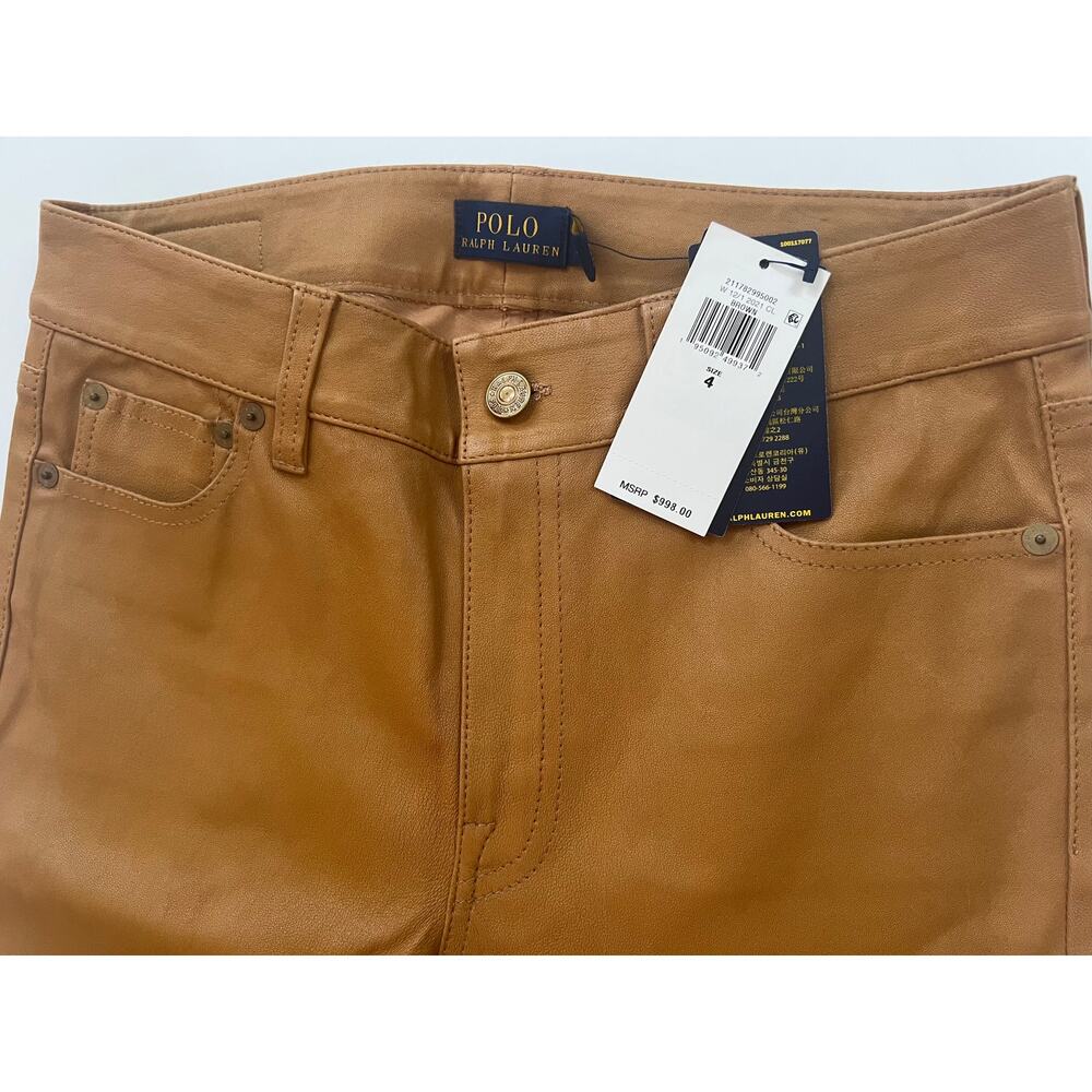 Polo Ralph Lauren Women's Lambskin Leather Legging Jeans Pants Brown Size 4 $998 - Picture 7 of 16